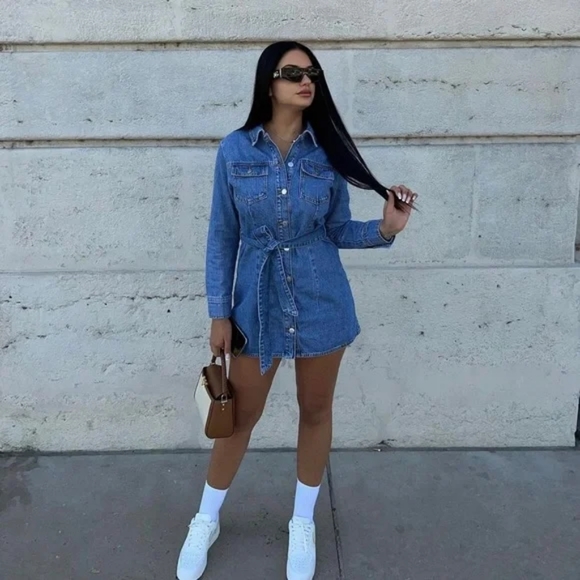 Zara denim belted dress/jacket - Picture 1 of 8